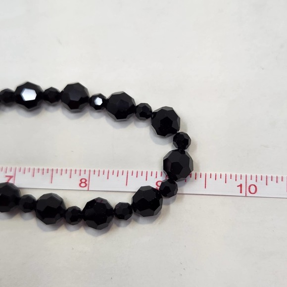 Black Faceted Glass Bead Strand Necklace Costume Jewelry Sterling 925 Clasp - Picture 5 of 6